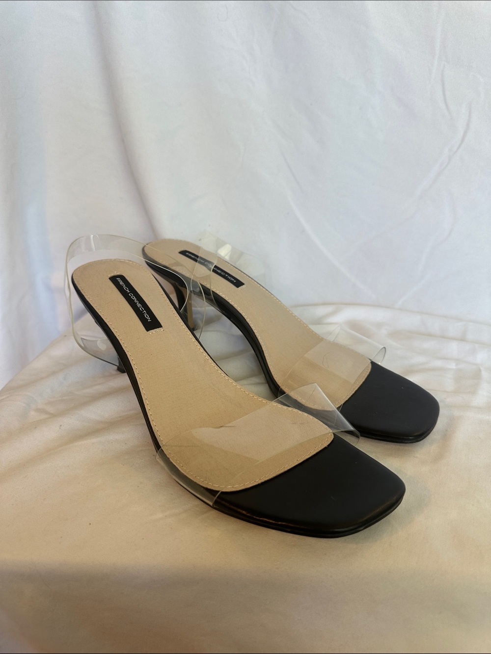 French Connection Black Heel with Clear Straps